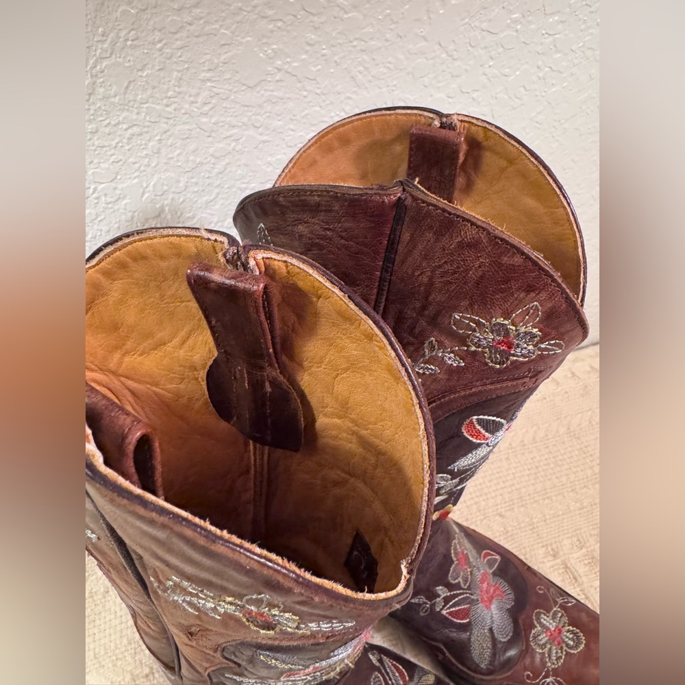 Old Gringo Bonnie Brass Floral Embroidered Leather Western Boots Brown Tall 8.5 - Picture 7 of 12